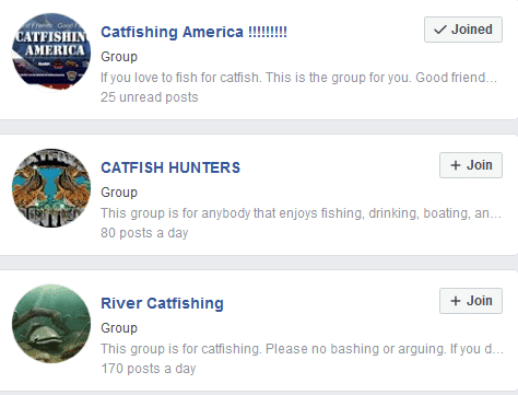 A picture showing three catfishing groups on Facebook